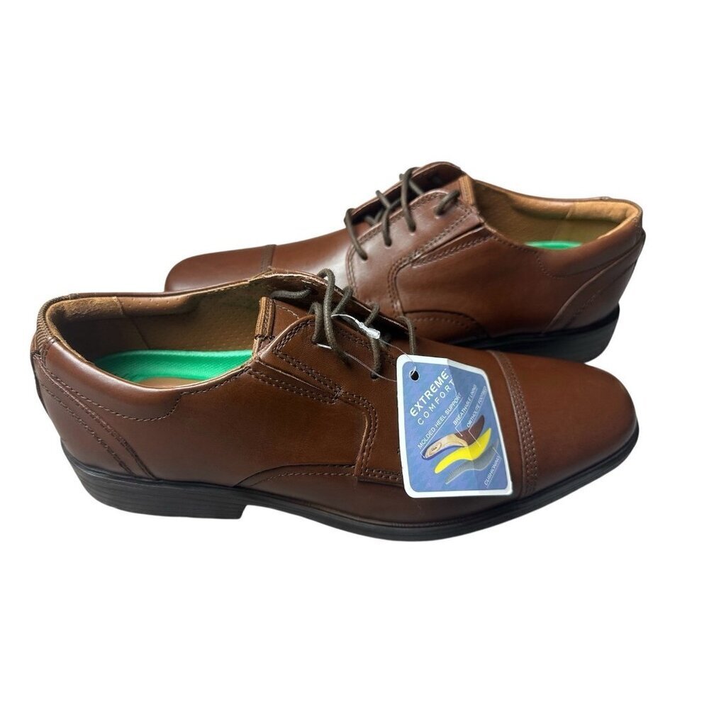 Clarks Cap Toe Oxford Lite Brown Leather Dress Shoes Men’s Size 9 M